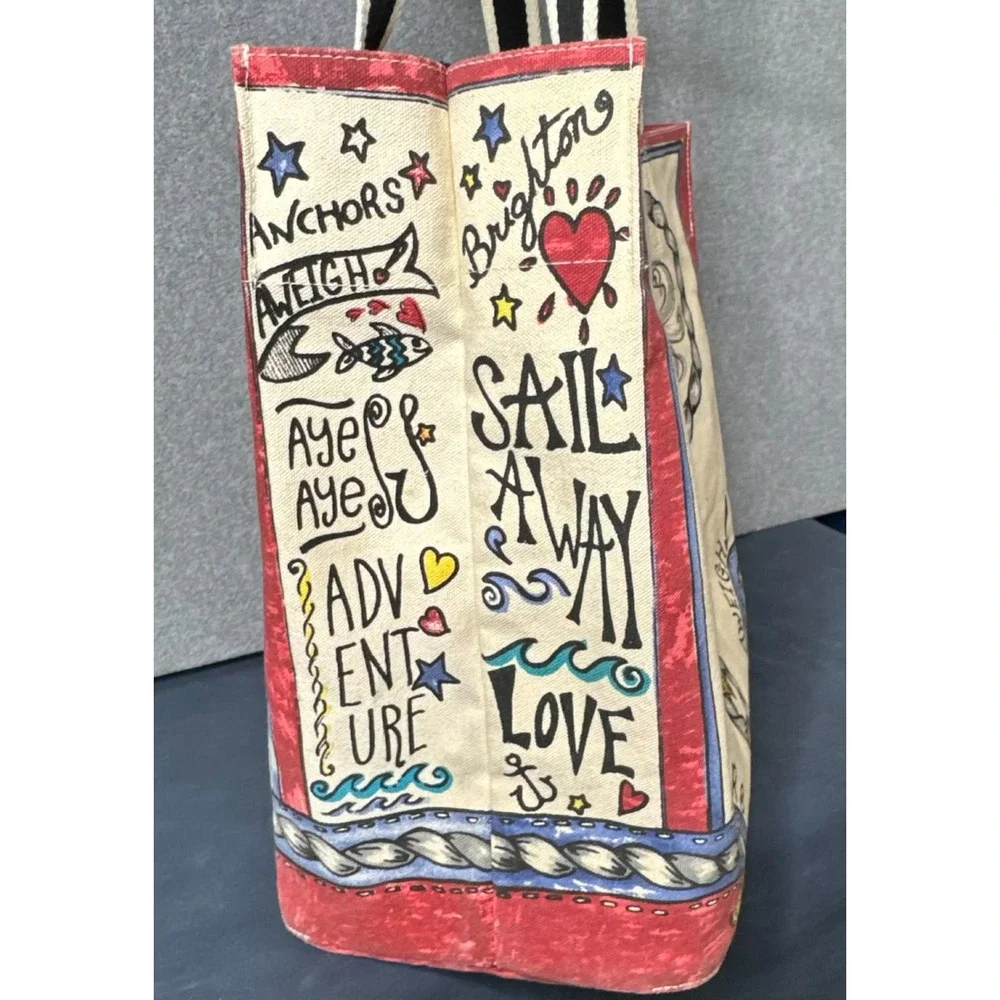Brighton Canvas Tote Seas The Day Large Nautical Beach Bag Travel Shoulder Bag - Picture 6 of 14